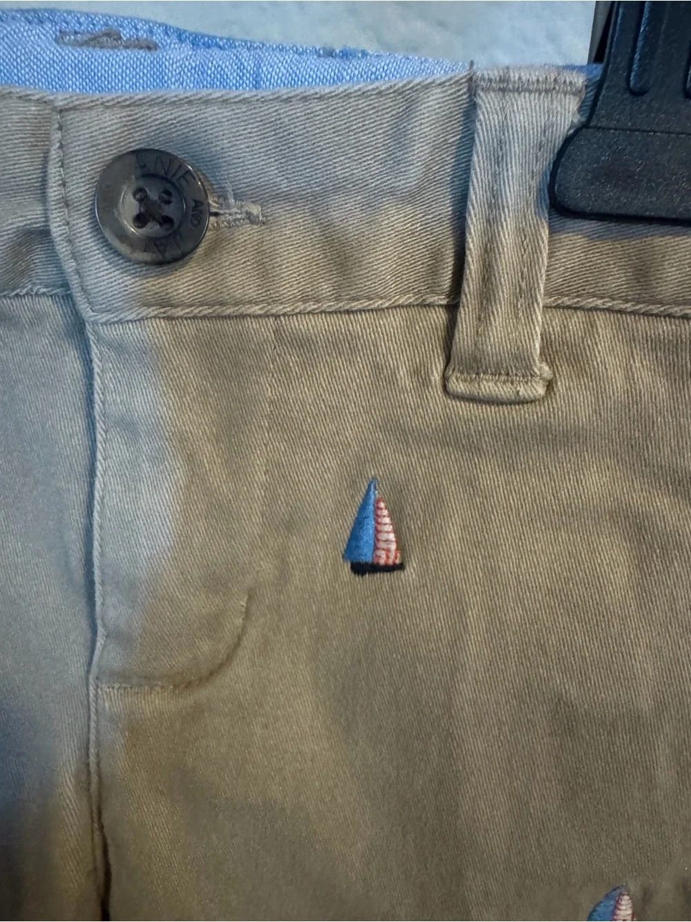 Janie and Jack Khaki Pants with Navy Sailboat Embroidery Size 3